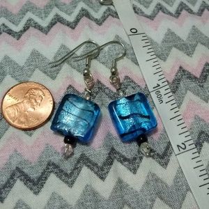 Handmade Jewelry - ❤SOLD❤LADIES BLUE FOIL GLASS DANGLE EARRING Handmade Jewelry - ❤SOLD❤LADIES BLUE FOIL GLASS DANGLE EARRING